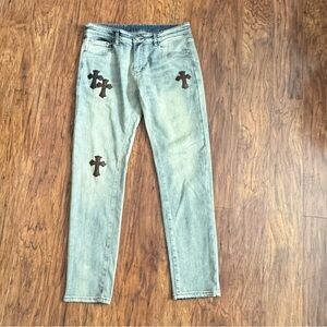 Chrome Hearts Inspired Jeans Men’s 34 Cross Patch Leather Denim